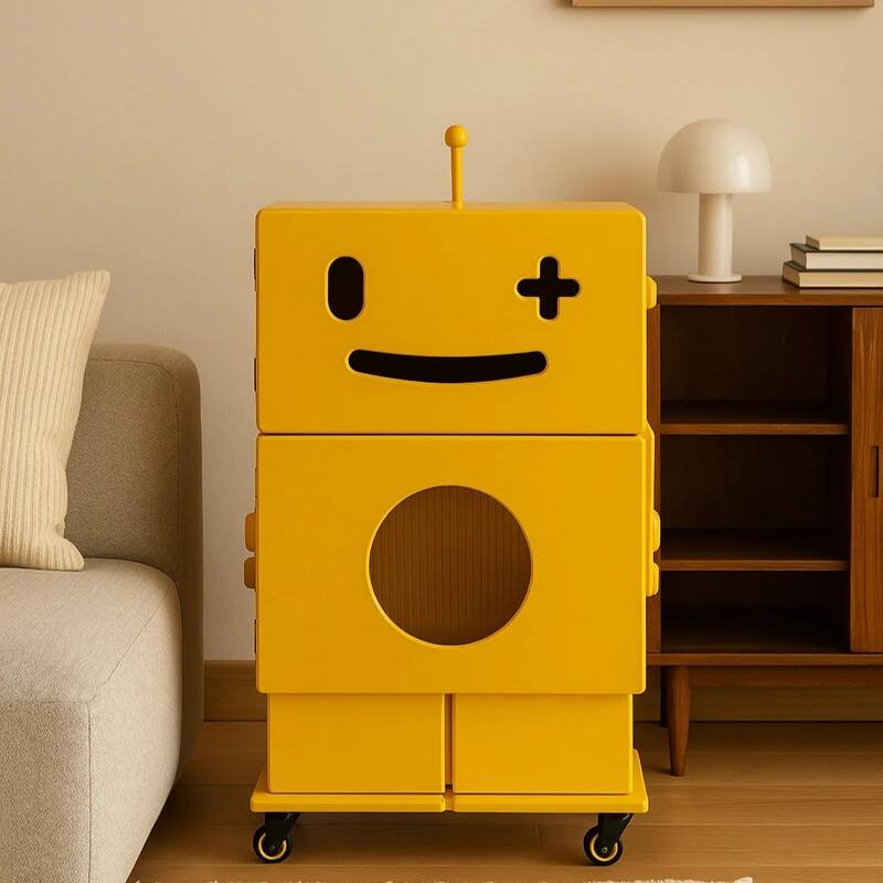 Robot Shape Nightstand, Wood Stand Storage Cabinet - Yellow
