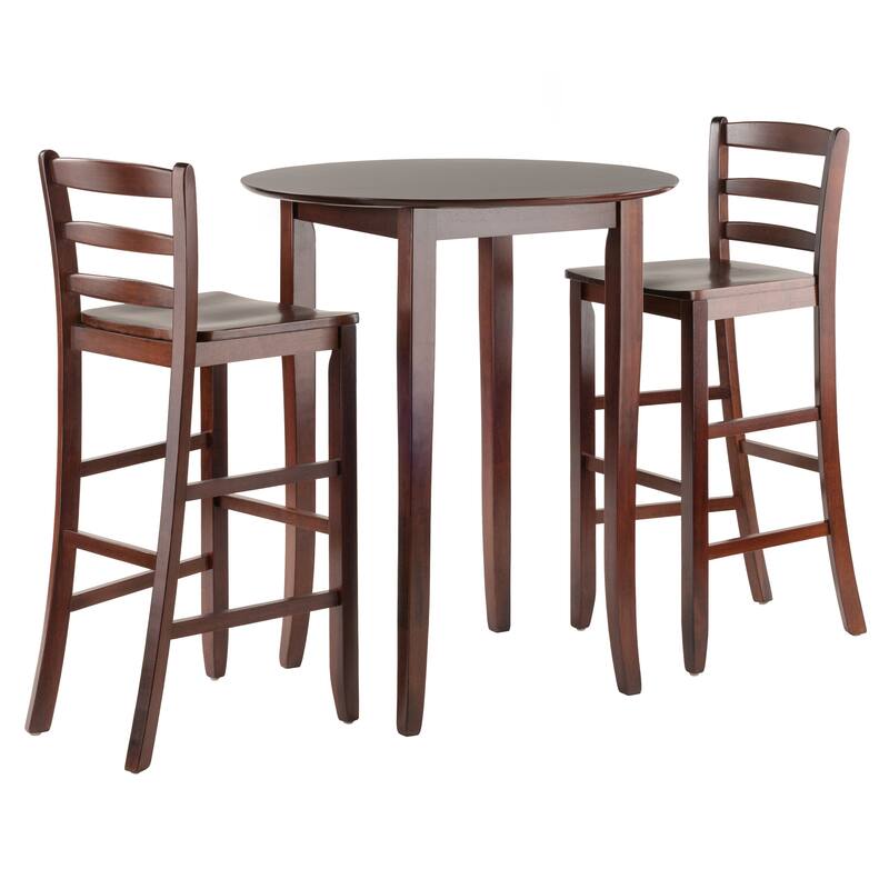 3-Pc High Table with Ladder-back Bar Stools, Walnut