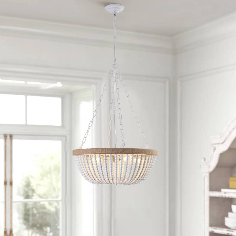 Bohemian style Woven Pendant Light 23.6 Inch Rattan Ligh Large Rattan Pendant Light with 5-Tier Rattan Chandelier