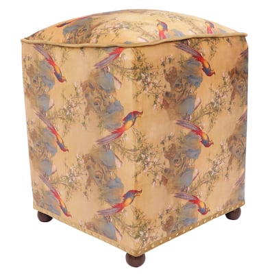 Chinese Nature-sceen Clem Italian Velvet Upholstered Ottoman