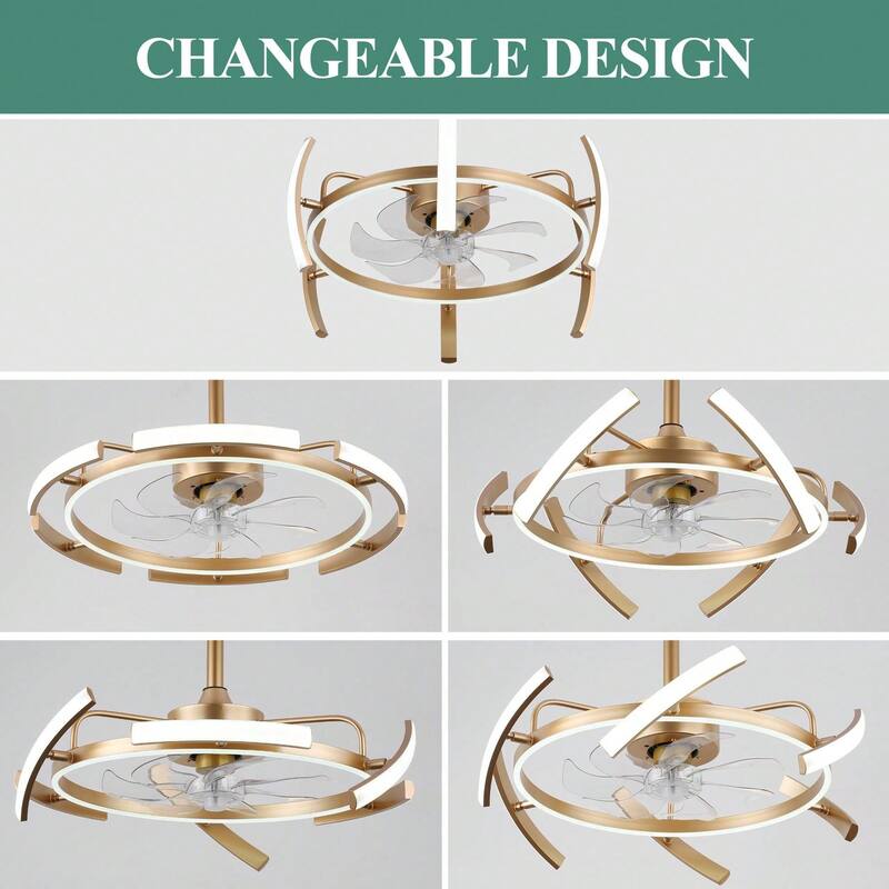 Cusp Barn 24 Inch Modern DIY Ceiling Fan with Dimmable LED Light, Silent DC Motor, 3 Color Changing Light Fixtures for Bedroom