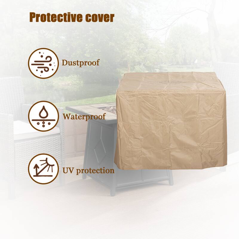 Fire Pit Table, 28-inch Square 40,000 BTU Auto-Ignition Propane Gas Firepit with Waterproof Cover - N/A