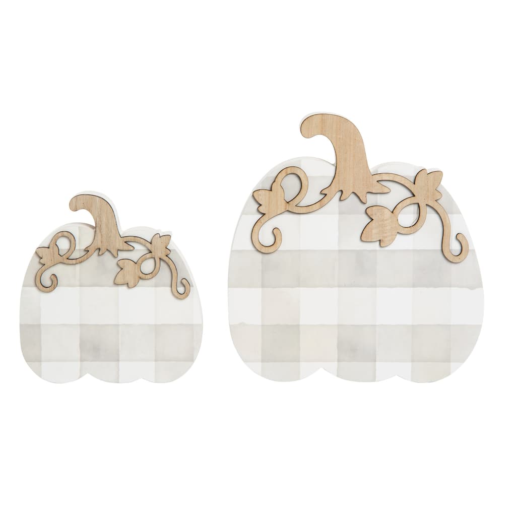 Transpac Wood 7 in. Multicolored Harvest Light Plaid Pumpkin Decor Set of 2
