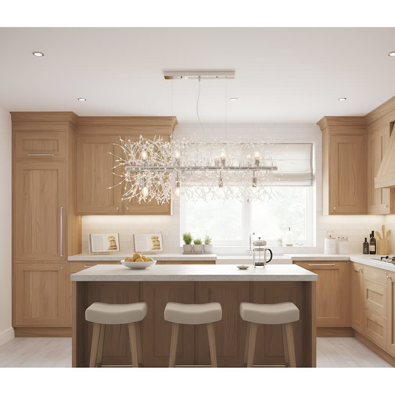 12-Light Kitchen Island Linear Pendant with Crystal Accents, Luxury Chic Style