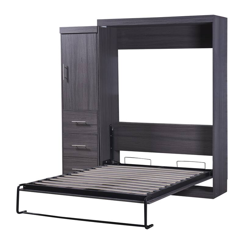 Full Size Murphy Bed with Wardrobe and Drawers, Storage Bed, can be Folded into a Cabinet