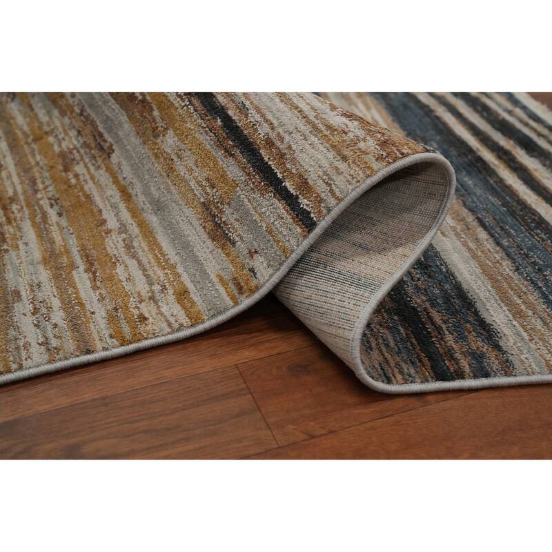 Machine Made Oriental Polyester Carpet Stripe Multi-Colored Distressed Area Rug - 7' 5'' X 5' 2''
