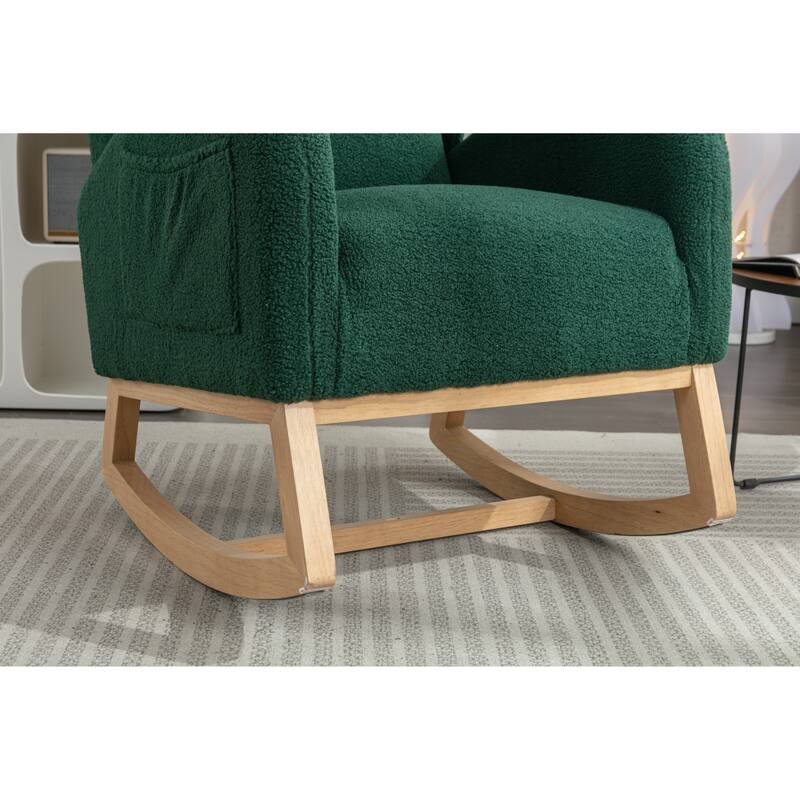 Rocking Chair Nursery, Modern Upholstered Glider Rocker with Side Pocket, High Backrest Accent Armchair for Living Room