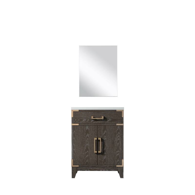Acrylic Top Bathroom Vanity Set with Soft-Close Doors, Spacious Interior Cabinet & 18" x 24" Mirror Included - 24 in ,Brown Oak ,Wood , Acrylic Countertop - Brown Oak