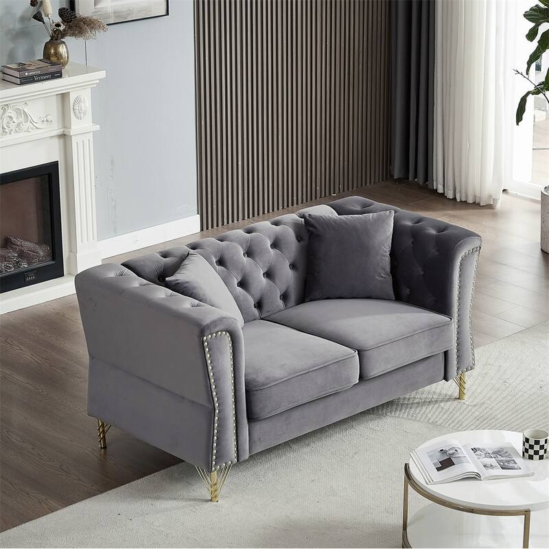 2 Seater Sofa Tufted Couch with Metal Foot and Nailhead