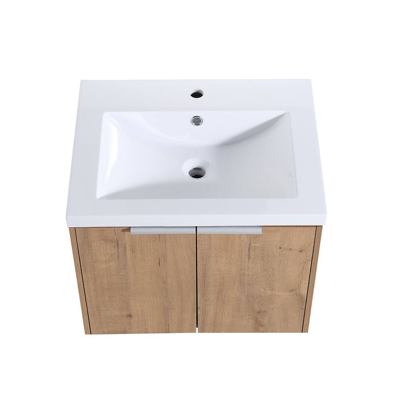 Bath Vanity Set in Imitative Oak with Resin Vanity Top in White with White Basin
