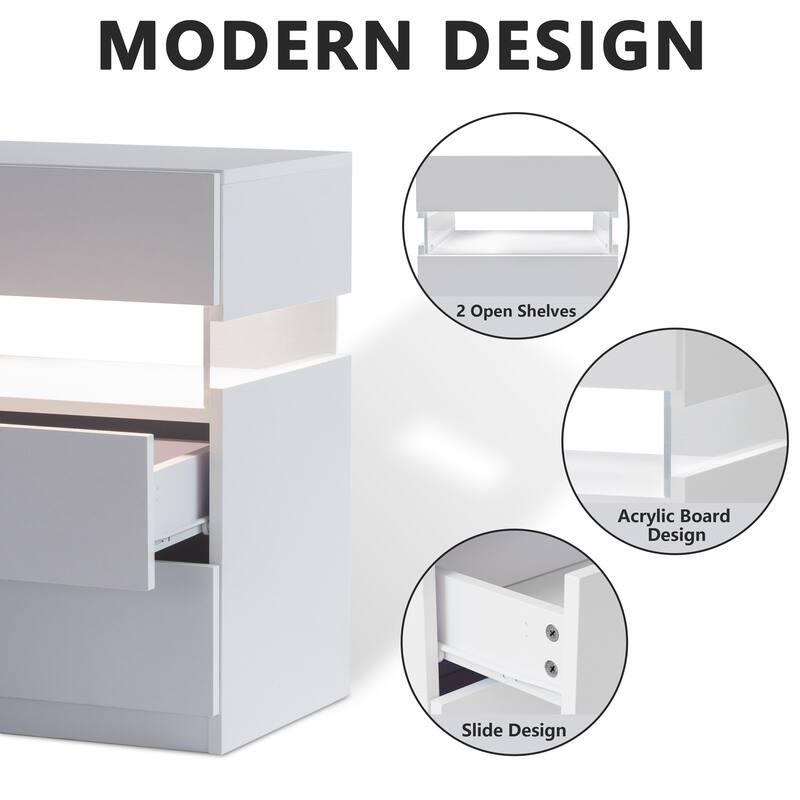 LED Nightstands 3 Drawer Dresser for Bedroom End Table with Acrylic Board LED Bedside Tables for Bedroom Living Room