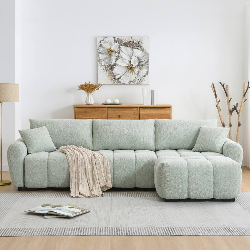 110" L-shaped Boucle Modular Sectional Sofa with Ottoman and Metal&Wood Frame - Light Green