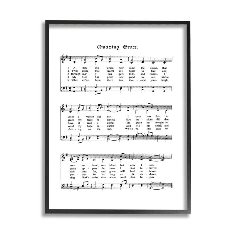 Stupell Amazing Grace Vintage Sheet Music Framed Giclee Texture Art - Black Framed - 11 x 14