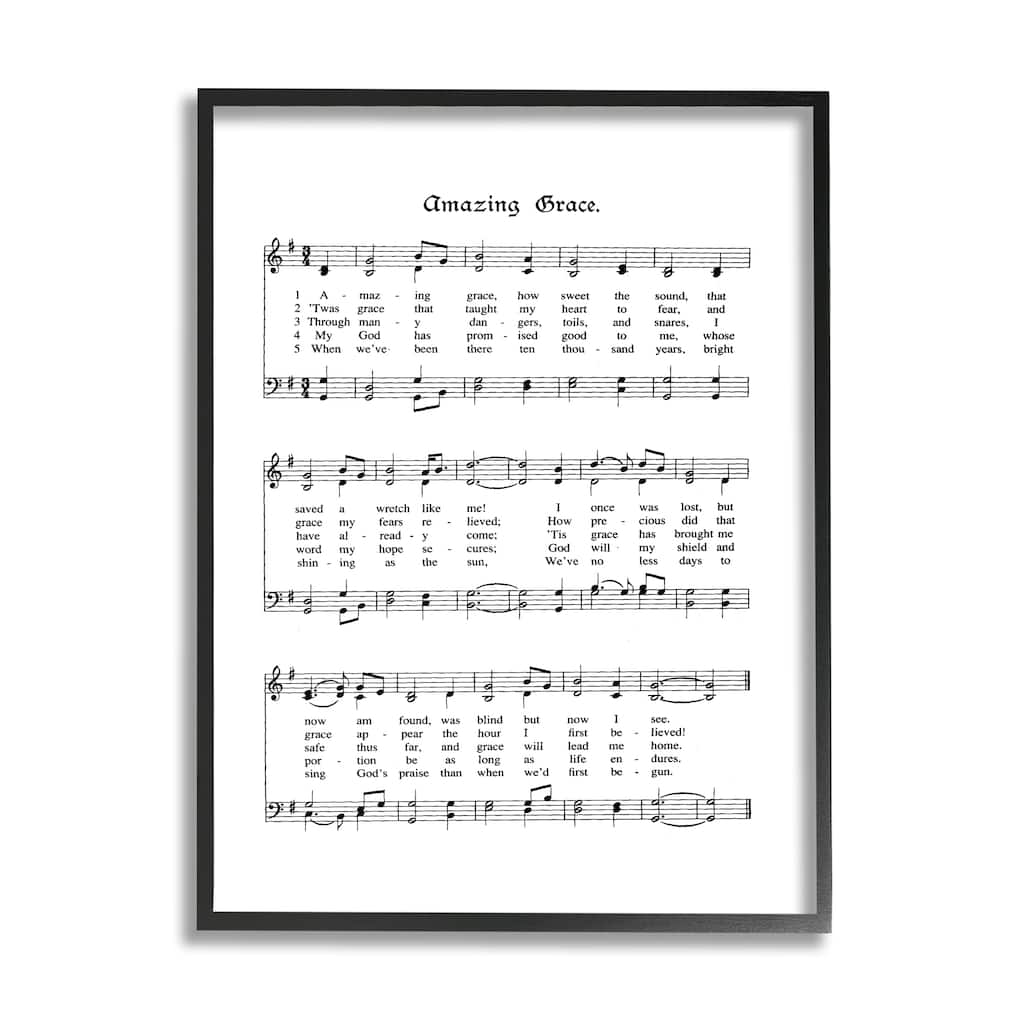 Stupell Amazing Grace Vintage Sheet Music Framed Giclee Texture Art