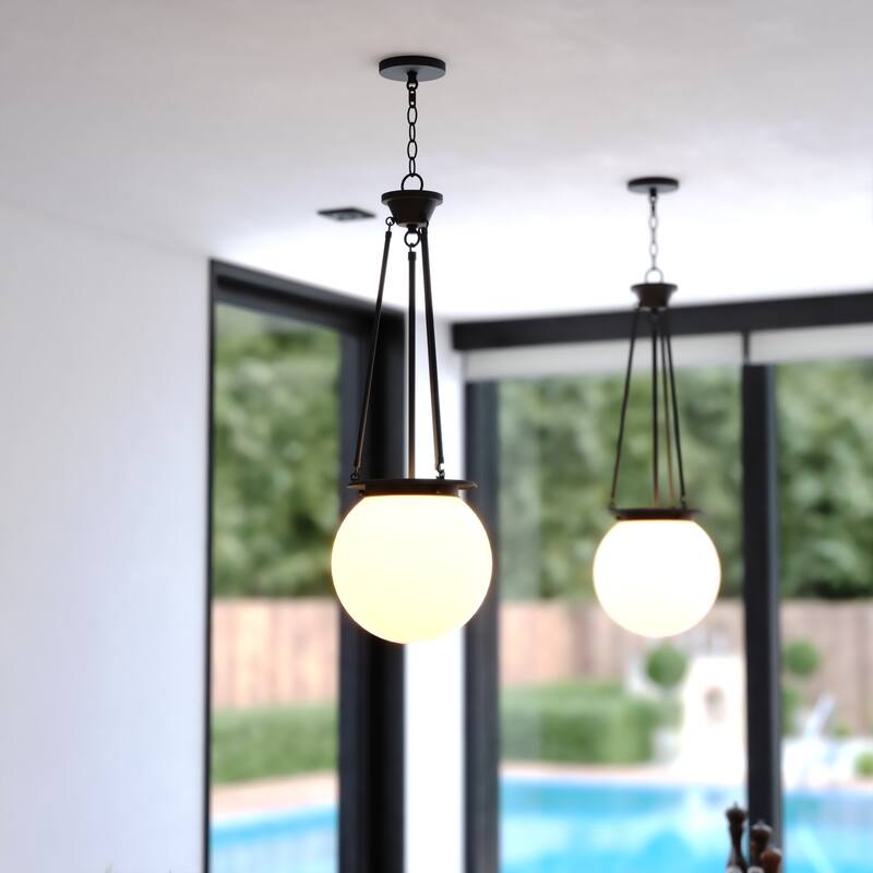 VAXCEL Kent 1-Light 11.75 in. Wide Globe Mini Pendant with White Frosted Opal Glass Shade, Hanging Ceiling Fixture