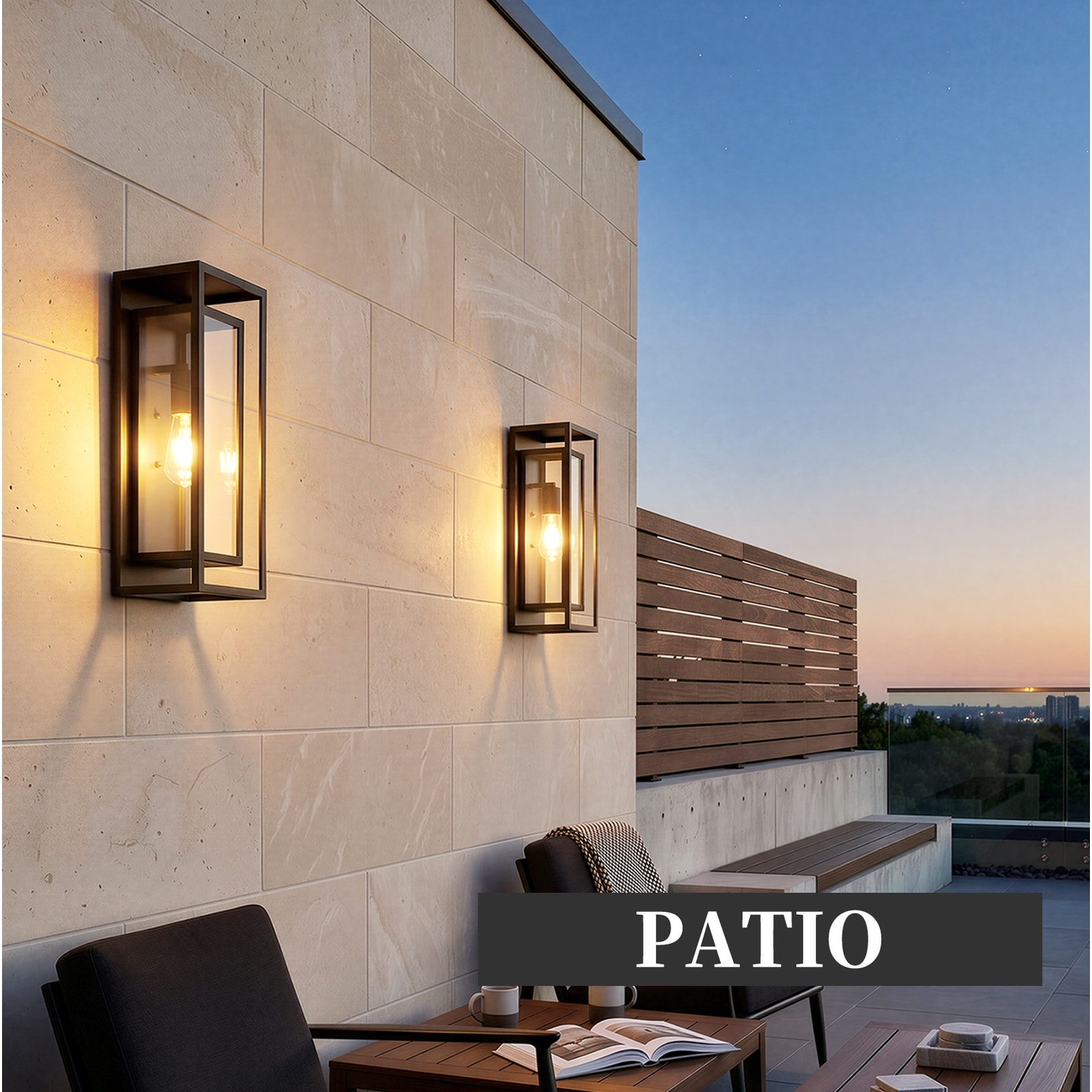 2 Packs 18 inches Outdoor Wall Light Fixture, Black Waterproof Wall Sconce, Modern Outdoor Porch Sconces with Clear Glass