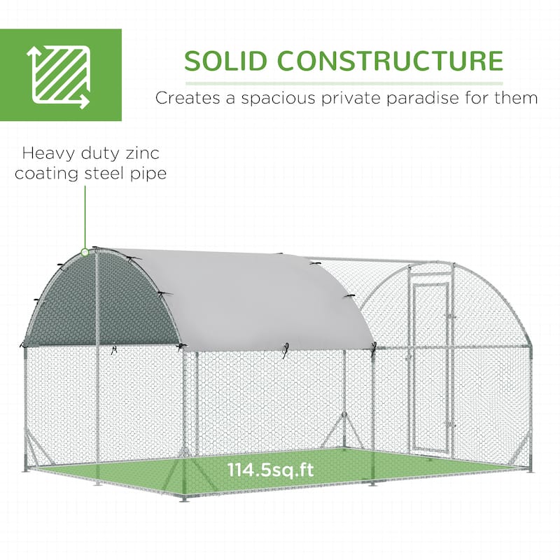 Large Silver Chicken Coop with Stand-Up Walk-In Design and Ventilated Mesh Walls for Bunnies or Ducks