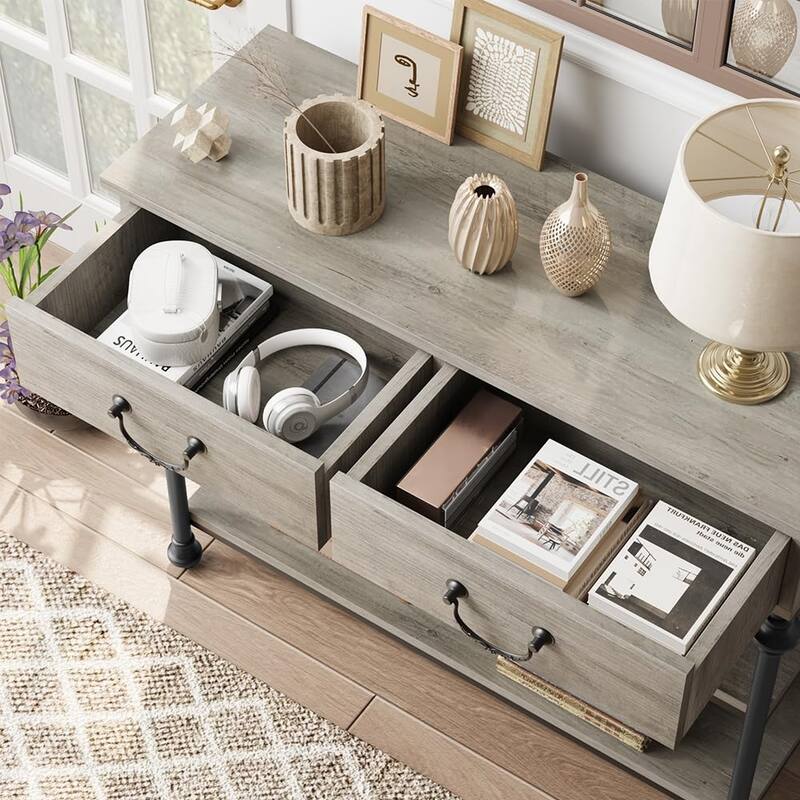 2-tier Farmhouse Console Table Narrow Entryway Table with Storage - 11.8"D x 43"W x 31.5"H