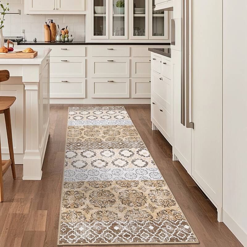 Vintage Floral Area Rug Boho Geometric Rugs for Living Room Bedroom Soft Throw Carpet - 2'x6' - Coffee