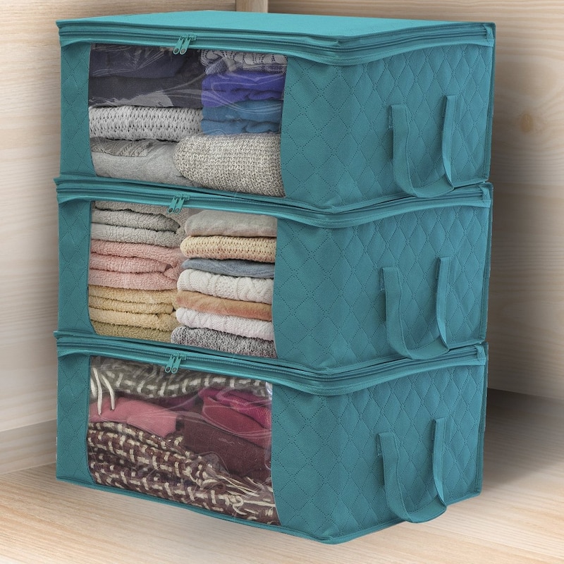 Sorbus Foldable Storage Bag Organizers, Large Clear Window & Carry Handles (3 Pack)