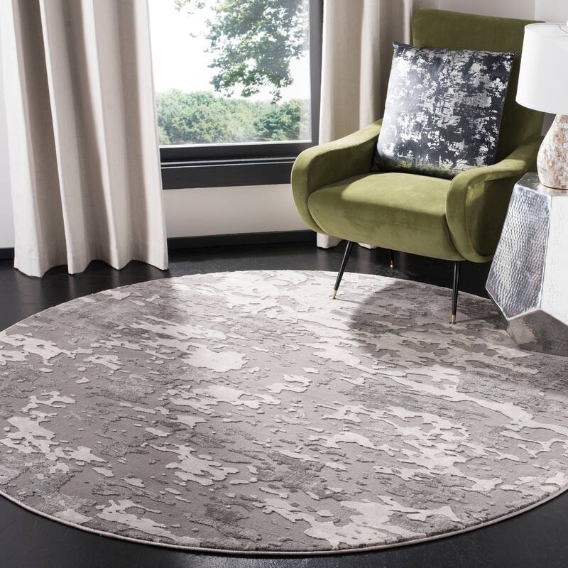 SAFAVIEH Lurex Carolee Modern Abstract Polyester Rug - 6'7" Round - Grey/Light Grey