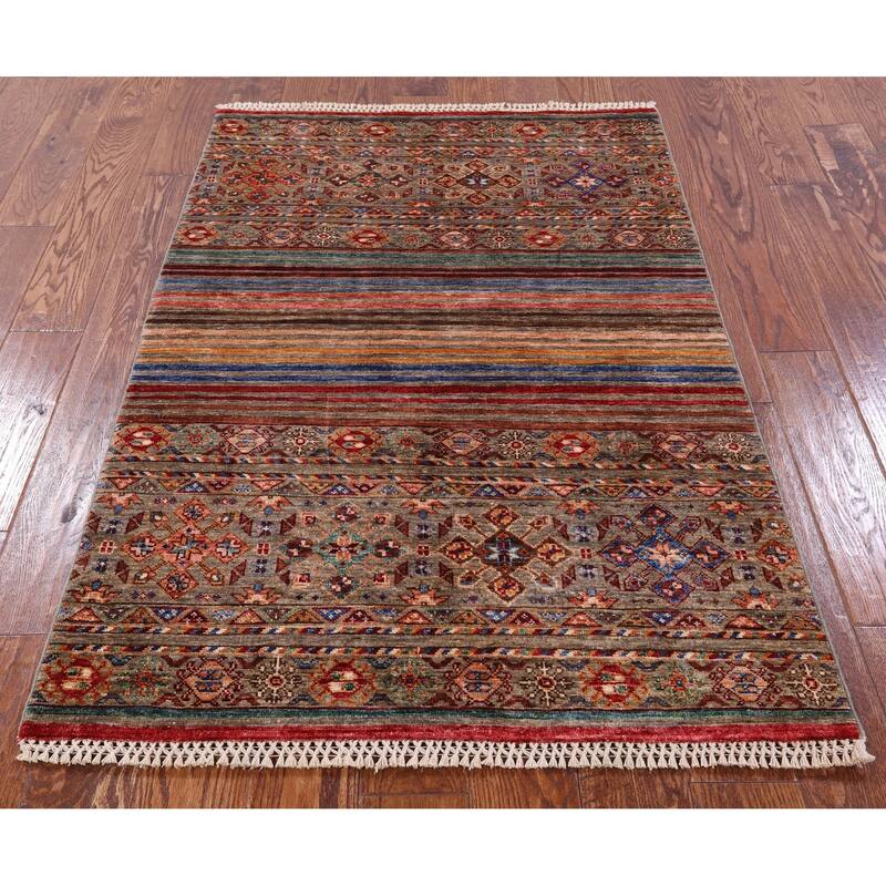 Golden Nile Khorjin Persian Gabbeh Hand Knotted Wool Rug - 3' 3" X 4' 11"