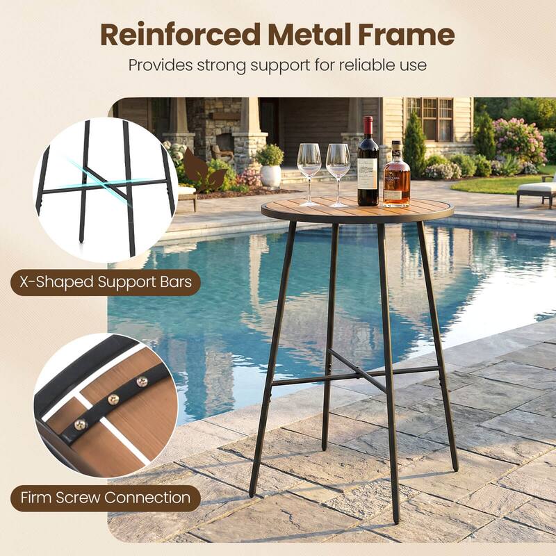 Costway 41” Bar Height Patio Table with Acacia Wood Top, Metal Frame - See Details