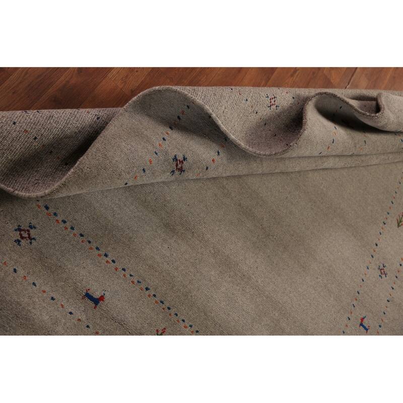 Gabbeh Oriental Area Rug Hand-Knotted Beige Tribal Wool Carpet - 5'7" x 7'10"