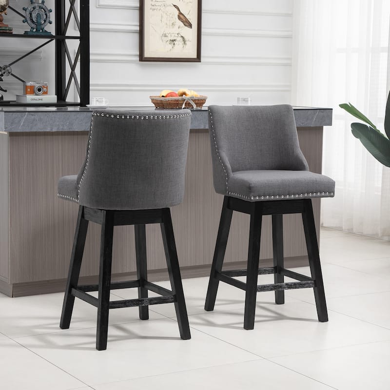 HOMCOM 28" Swivel Counter Height Bar Stools with Backs, Upholstered Dining Room and Kitchen Bar Stools Set of 2 with Wood Legs