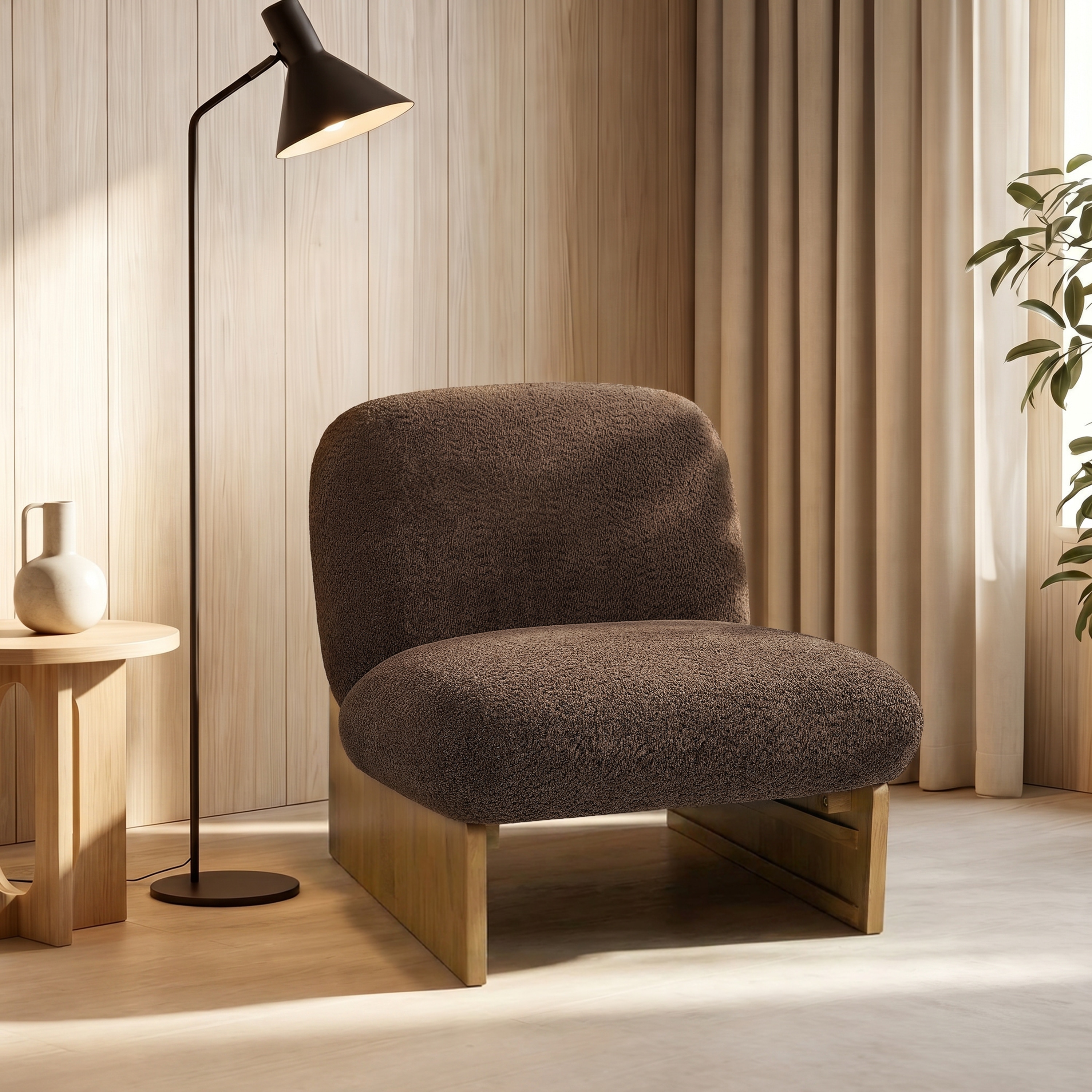 Christopher Knight Home - Arnold Modern Mid-Century Armless Accent Chair, Soft Upholstered Seating with Wooden Legs