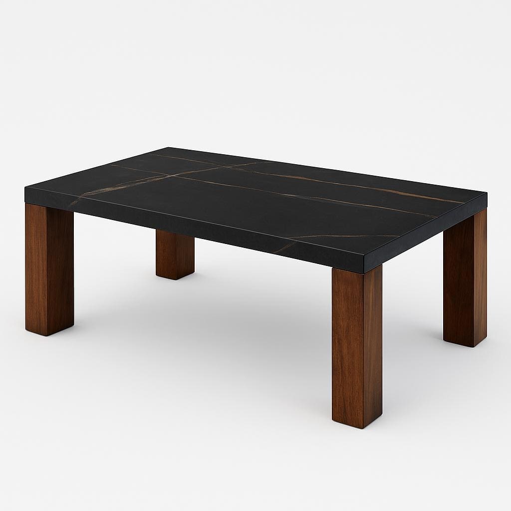 Strata Belmont Coffee Table Marble Inspired Top Wood Legs Modern Decor