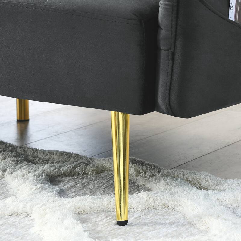 Velvet Futon Sofa Bed with Folded Armrests