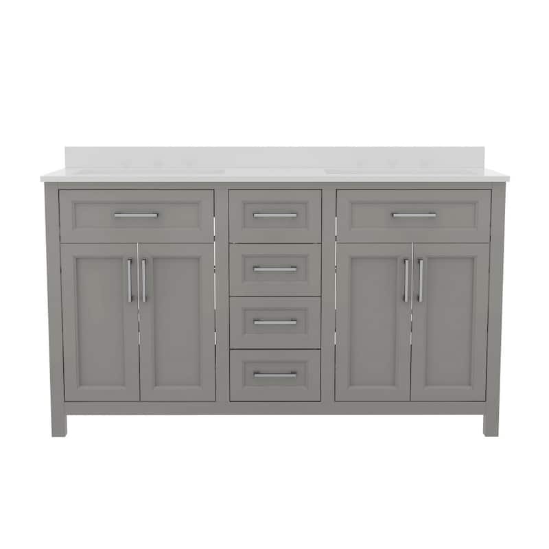 Bathroom Vanity with 2 Sinks, 2 Storage Cabinets, and 6 Drawers - 18.5"D x 60"W x 37.5"H