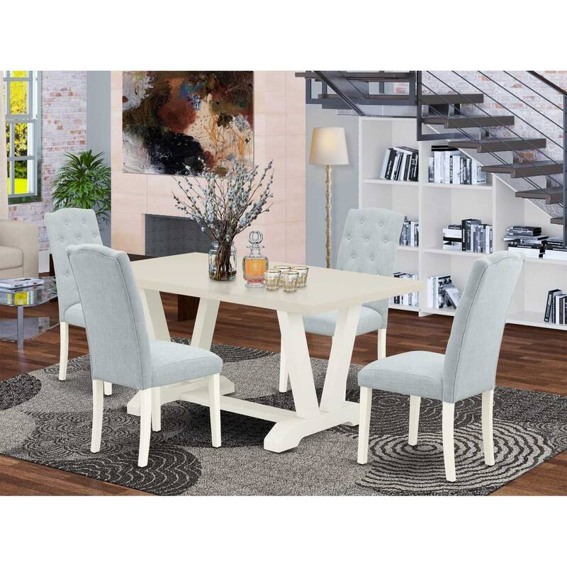 HomeStock 5-Piece Rectangle Natural Oak Finish Solid Wood Top Dining Table with 4 Parson Chair