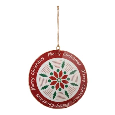 Merry Christmas Snowflake Disc Ornaments - 6" - Red and White - 6ct
