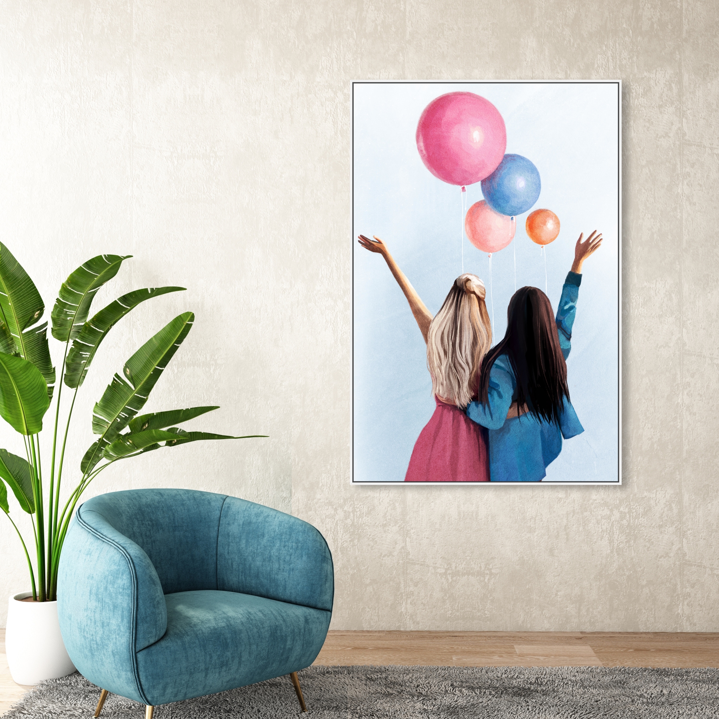 Oliver Gal 'Balloon Girl Blue' Fashion and Glam Wall Art Canvas Print -  Black, Gold - Bed Bath & Beyond - 28596307