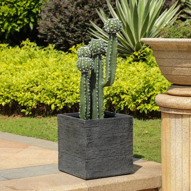 Square Grey MgO Planter, Indoor and Outdoor - Large:15.35"Wx15.35"Dx15.75"H