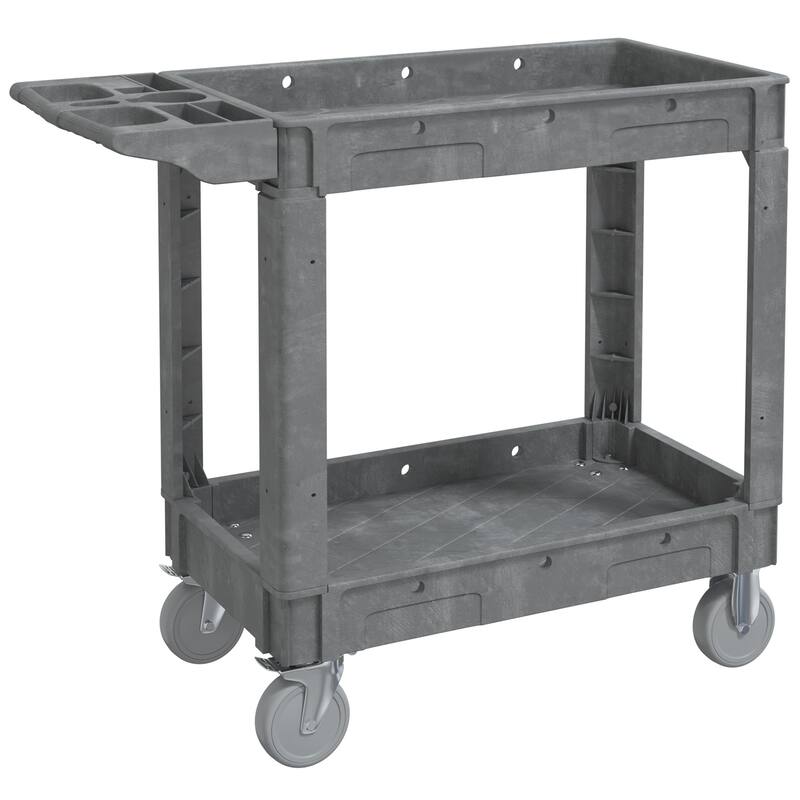 Heavy Duty Plastic Utility Cart 2 Tier Locking Rolling Cart