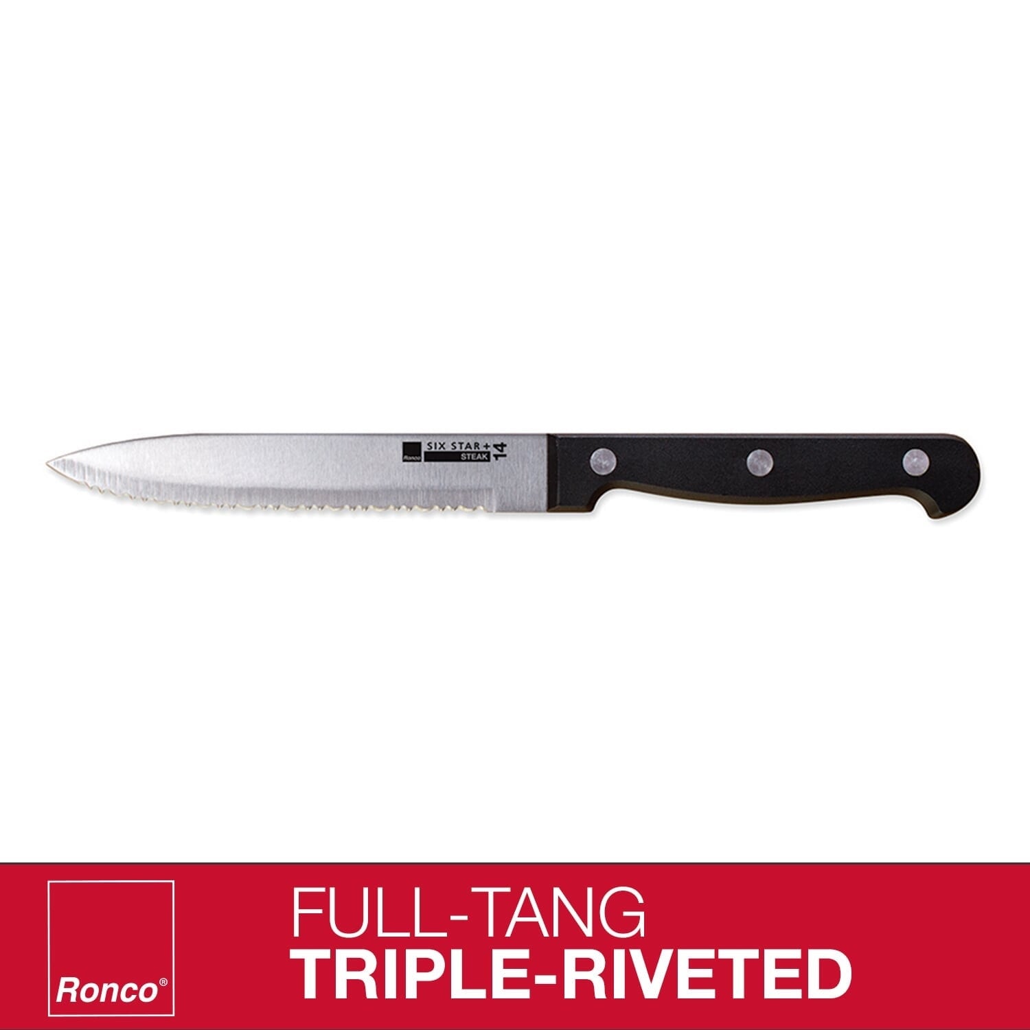 Ronco 4 Piece Steak Knife Set Stainless-Steel Serrated Blades Full-Tang Knives