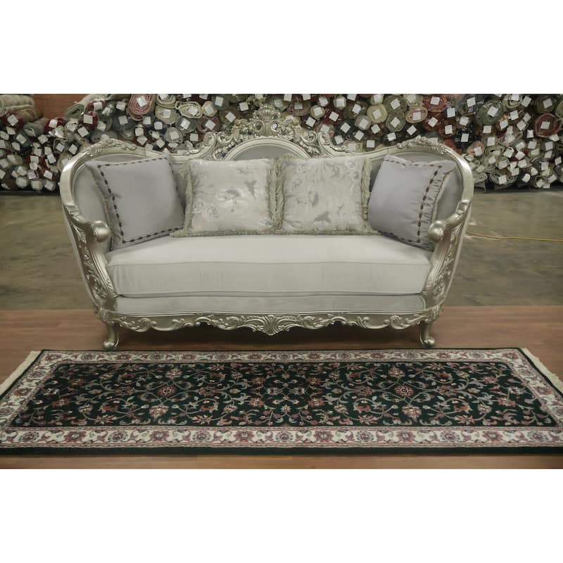 Hand Knotted Oriental 100% Wool Carpet Traditional All-Over Green Kashan Runner Rug - 8' 1'' X 2' 6''