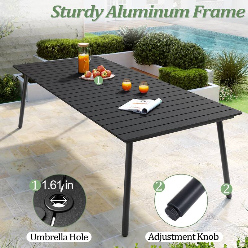 Outdoor 9PC- Patio Rectangular Aluminum Dining Table Sets with Umbrella Hole with Rattan Chair