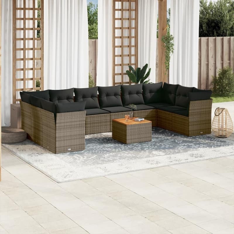 vidaXL Patio Sofa Set with Cushions Outdoor Furniture 11 Piece Poly Rattan - 21.7 x 21.7 x 14.6 - Grey