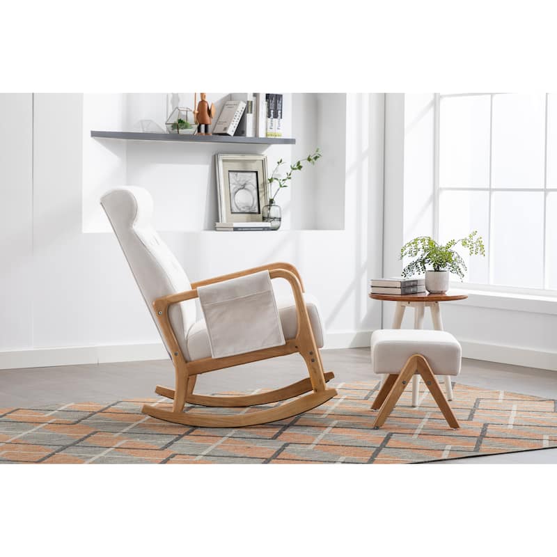 Rocking Chair With Ottoman Modern Upholstered Fabric Rocking Armchair