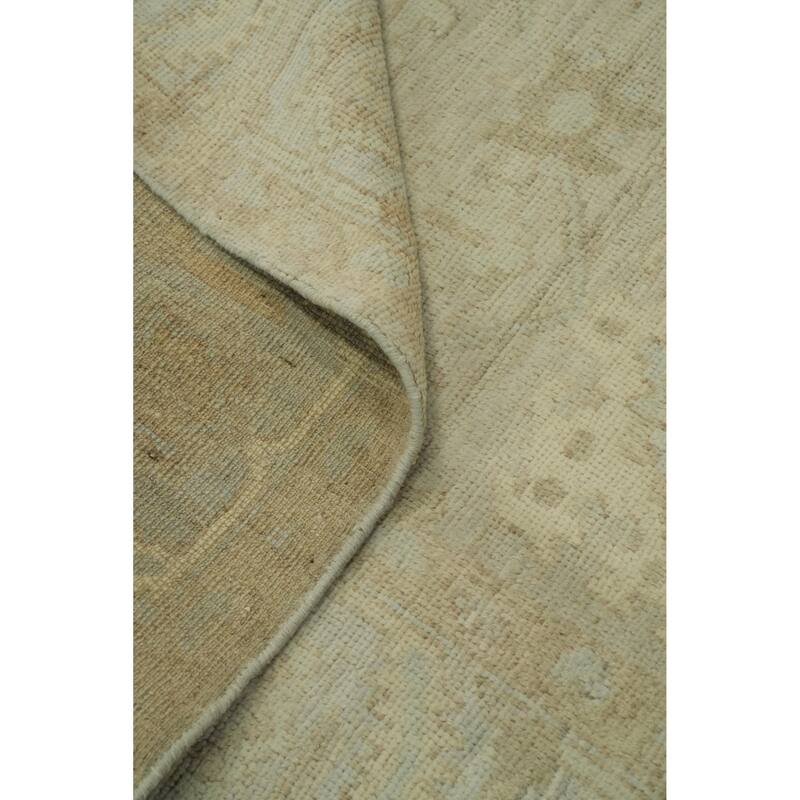 Vegetable Dye Wool Oushak Turkish Area Rug, Floral Geometric Carpet - 9' 7'' X 8' 2''