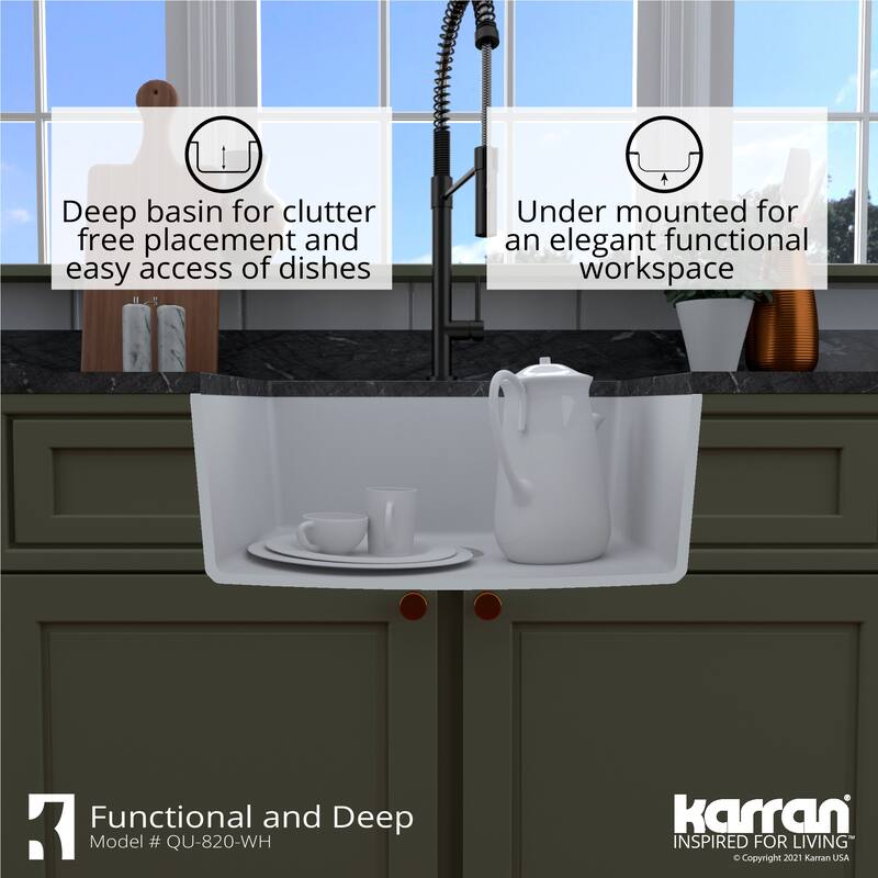 Karran Undermount 24.38 in Single Bowl Quartz Kitchen Sink Kit