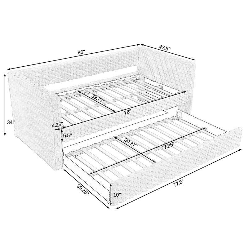 Anmytek Twin Size Upholstered Pull-Out Daybed Sofa Bed with Plaid Corduroy Fabric