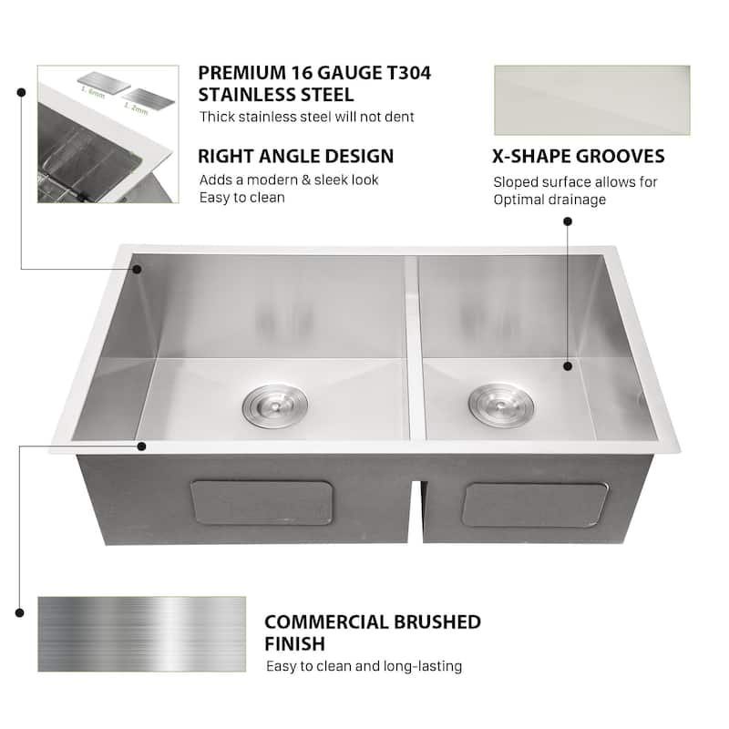 Lordear 28 inch Double Bowl Undermount Stainless Steel Kitchen Sink 16 Guage 60/40