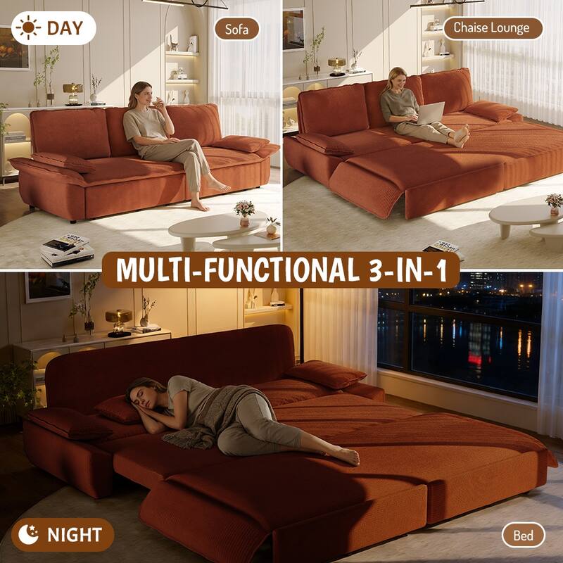 94.5" Corduroy Sofa Bed, 3-in-1 Convertible Sleeper Sofa Couch, Pull Out Sofa Bed, Space-Saving Upholstered Sofa