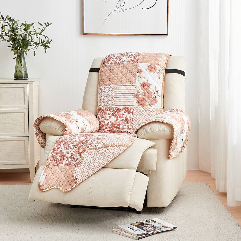 Reversible Recliner Cover Patchwork Pet Furniture Protector Slipcover - Dusty Rose