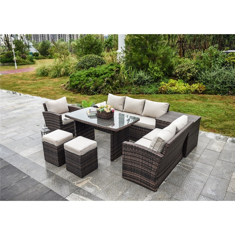 7 Piece Rattan Sofa Seating Group with Cushions Side Storage Box
